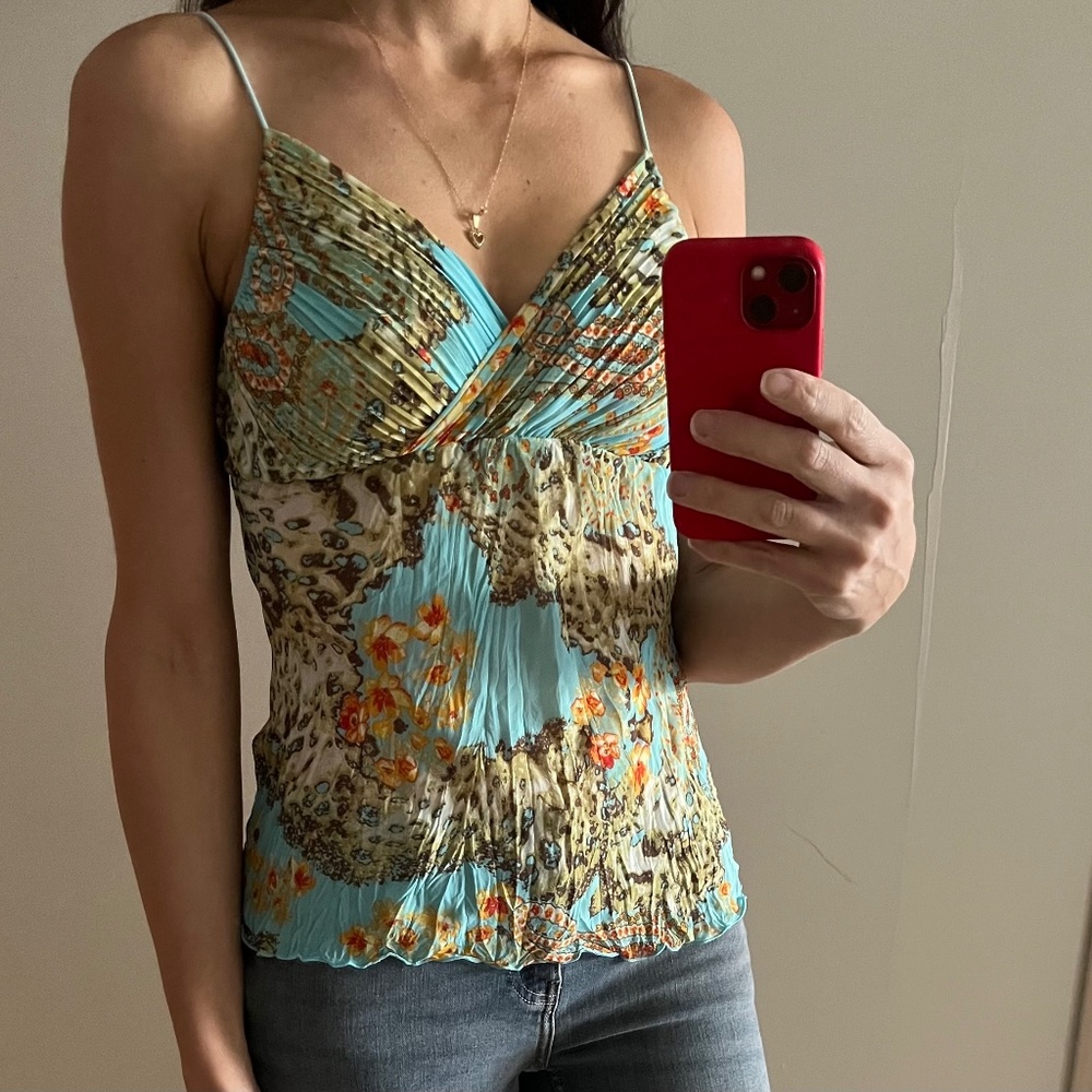 Wrinkled animal print spaghetti strap top